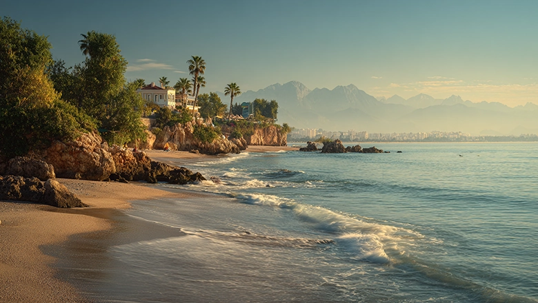 Antalya sahilinde huzurlu bir akşam manzarası